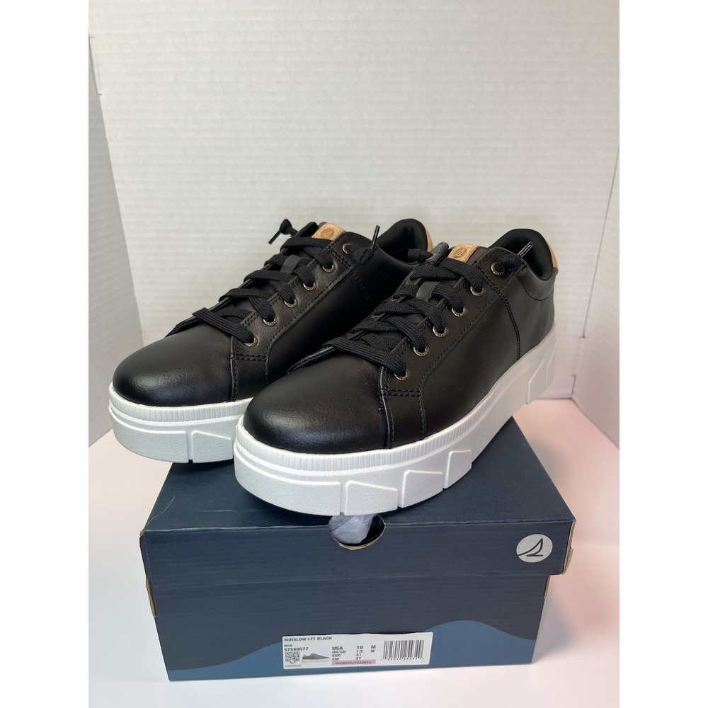 Sperry Winslow LTT Black Leather Platform Sneakers Womens 10 STS89577